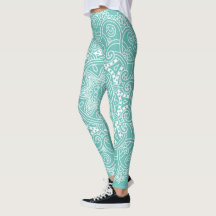 Motif D'Art Mandala Blanc Sur Bleu Turquoise Vert