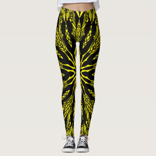 Leggings motif d'art mandala jaune abstrait