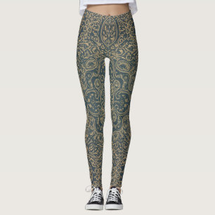 Leggings Motif d'artisan en vert forêt Lotus Paisley