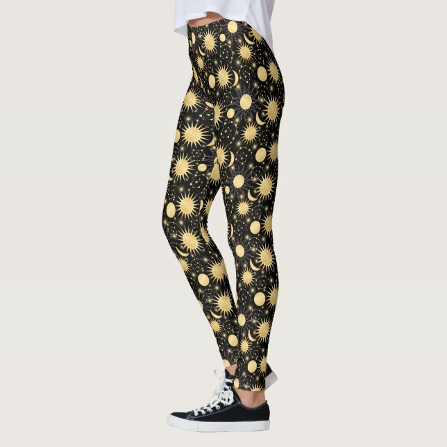Leggings Motif d'astrologie de la lune solaire céleste Gold (Gauche)