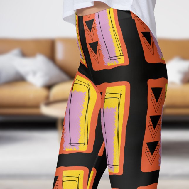 Leggings Motif de bloc Abstrait noir moderne (Abstract Block on Black)