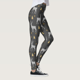 Leggings Motif de bois de cerf d'hiver noir rustique