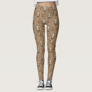 Leggings Motif de bois illustré de Chouette Brown