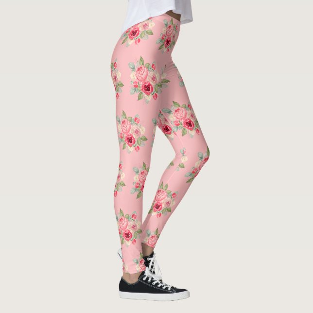 Leggings Motif de bouquet de roses peintes rose (Droite)