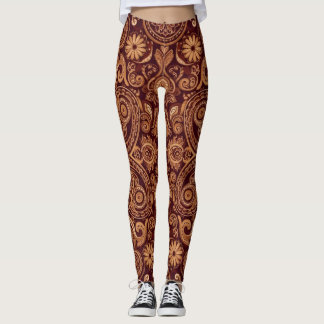 Leggings Motif de broderie de paisley de marguerite bordeau