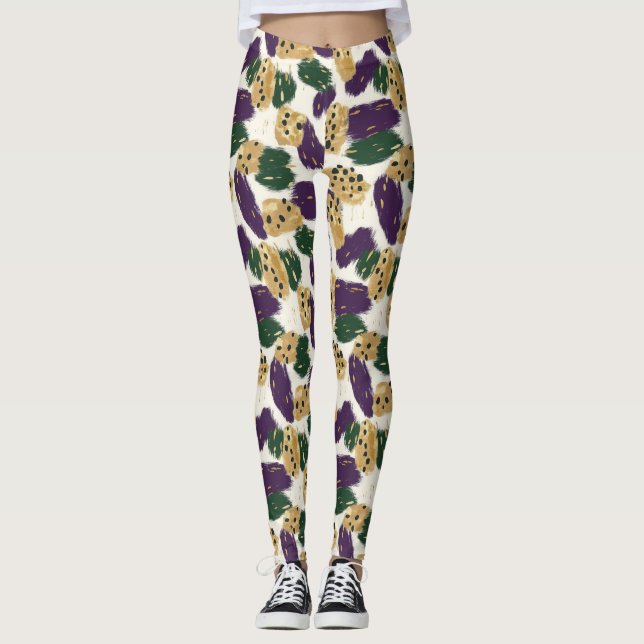 Leggings Motif de brosses vert violet or (Devant)