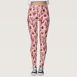 Leggings Motif de cactus - Ruby rouge et blanc