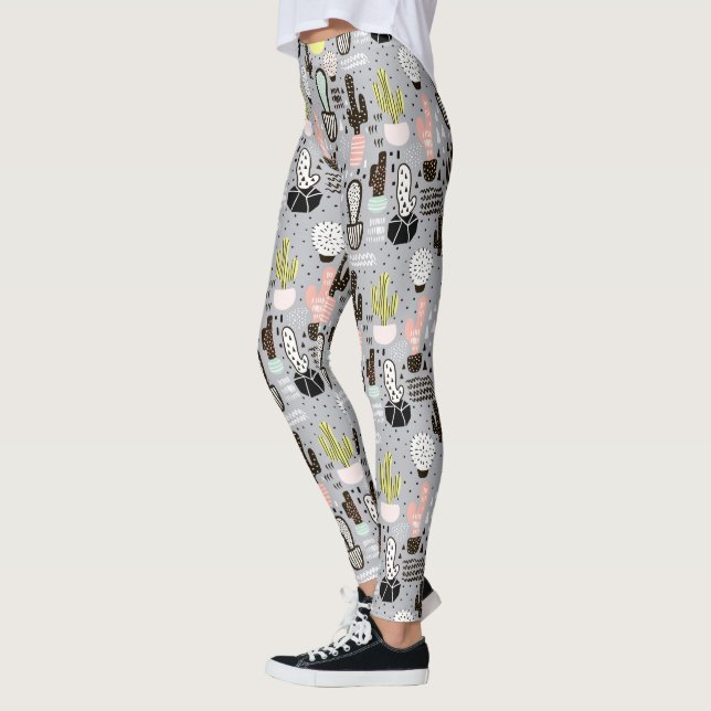 Leggings Motif de cactus texturés à la main (Gauche)