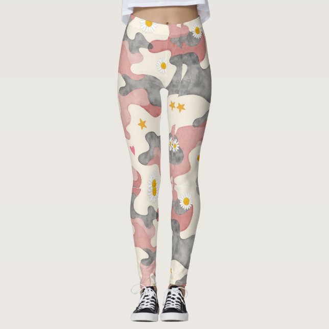 Leggings Motif de Camouflage de Fleur du Coeur (Devant)