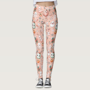 Leggings Motif de caniche d'Halloween avec Fantômes et Citr