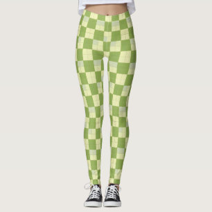 Leggings Motif de carreaux à carreaux verts et crème