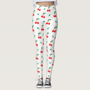 Leggings Motif de cerises sucrées sur blanc