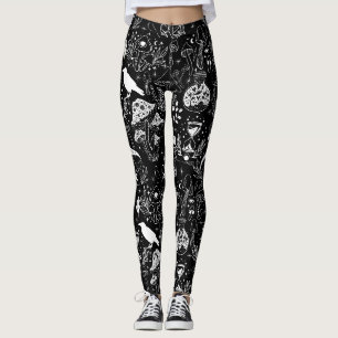 Leggings Motif de champignon psychédélique 2D.BW.b Black BG