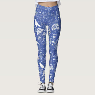 Leggings Motif de champignon psychédélique 2D.BW.b L Bleu B