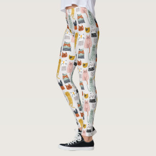 Leggings Motif de chat à main mignon Doodle