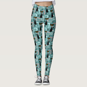 Leggings Motif de chat noir du milieu du siècle
