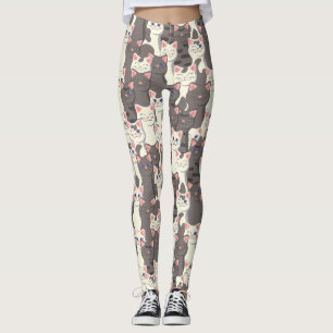 Leggings Motif de chats blancs et gris
