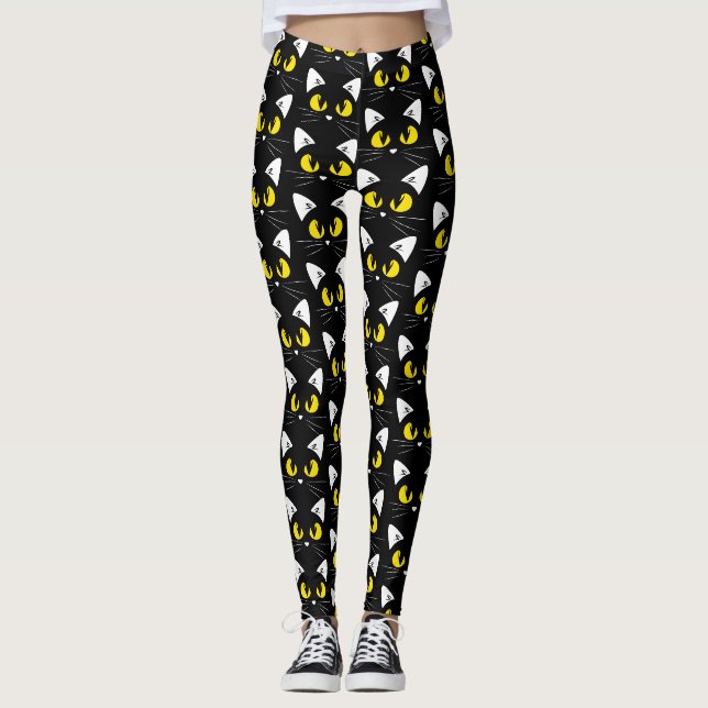 Leggings Motif de chats noirs de Halloween (Devant)