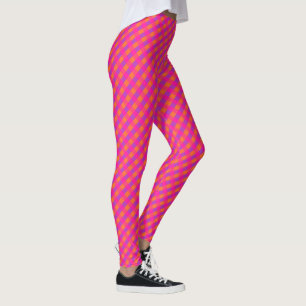 Leggings Motif de chèque rose, magenta et orange