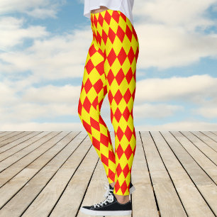Leggings Motif de chèques Arlequin rouge et jaune