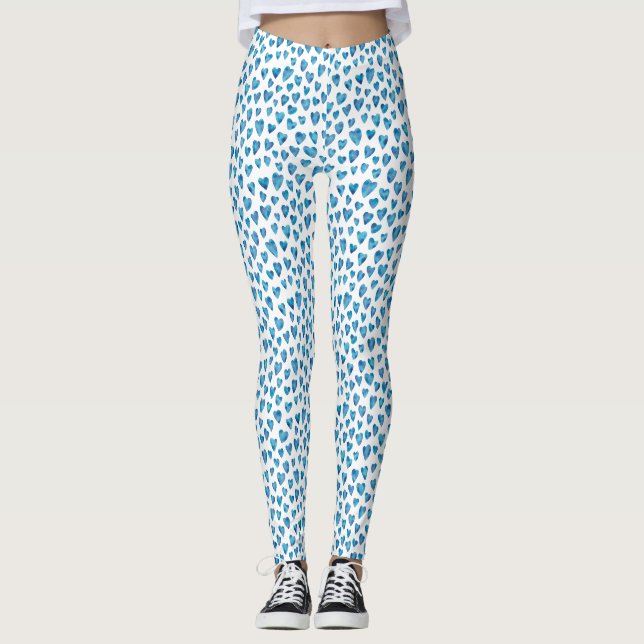 Leggings Motif de coeur de couleur bleue (Devant)