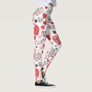Leggings Motif de cœur décoratif rouge tourbillonnant