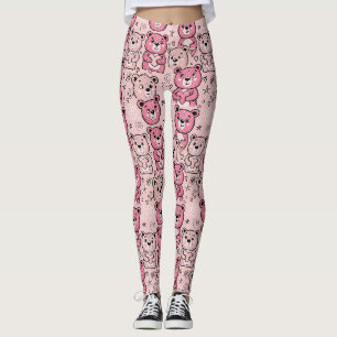 Leggings Motif de cœur d'ours en peluche pastel