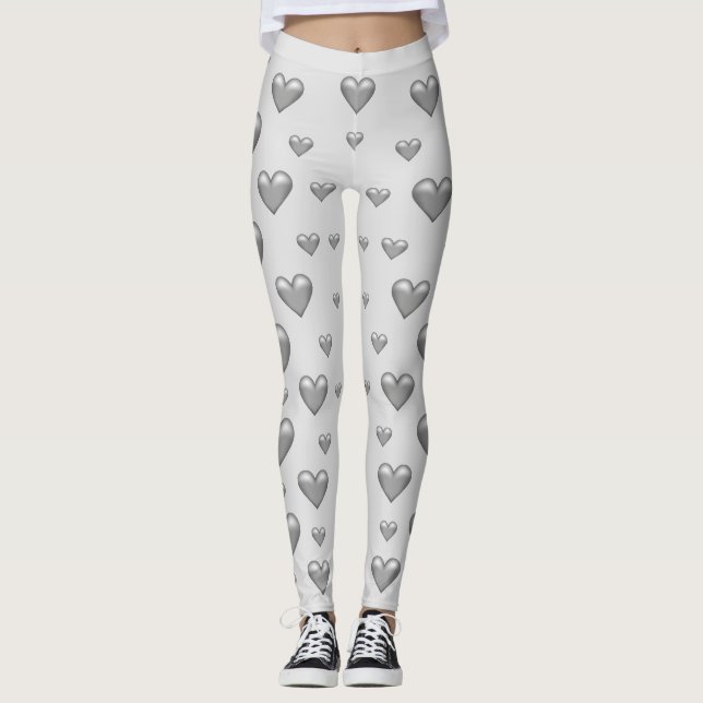 Leggings Motif de coeur gris argent (Devant)