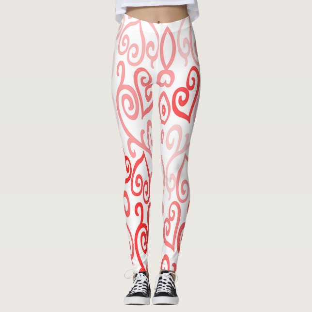 Leggings Motif de coeur Ombre rouge et rose (Devant)