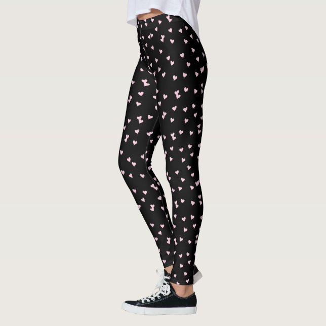 Leggings Motif de coeur rose pâle sur noir (Gauche)
