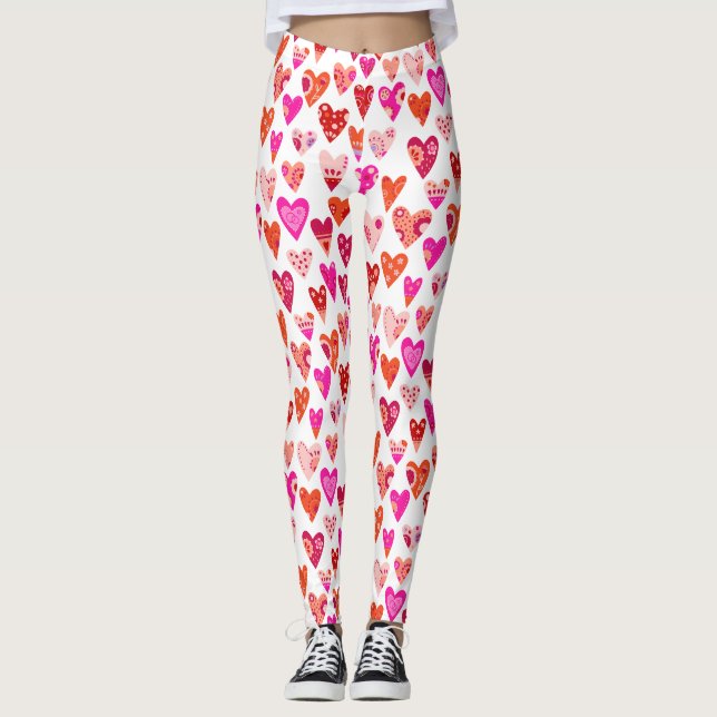 Leggings Motif de coeur Rouge rose moderne (Devant)