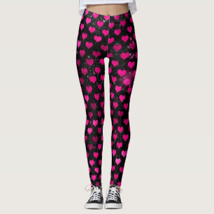 Leggings Motif de cœurs glamour rose vif et noir