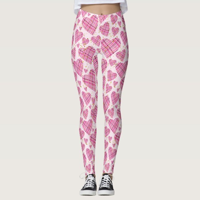 Leggings Motif de Coeurs Plaid mignonnes avec Parties scint (Devant)