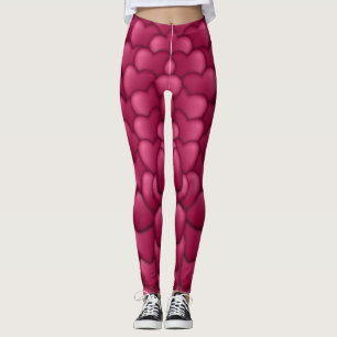 Leggings Motif de coeurs rouges 3D romantiques-32322