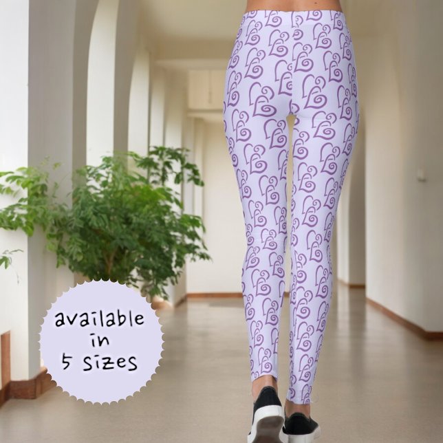 Leggings Motif De Coeurs Violets Liés Sur Pastel Purple (back view purple linked heart pattern leggings)