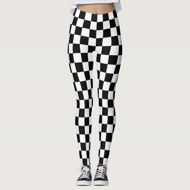 Leggings Motif de contrôle blanc noir À damiers drapeau de  (Devant)