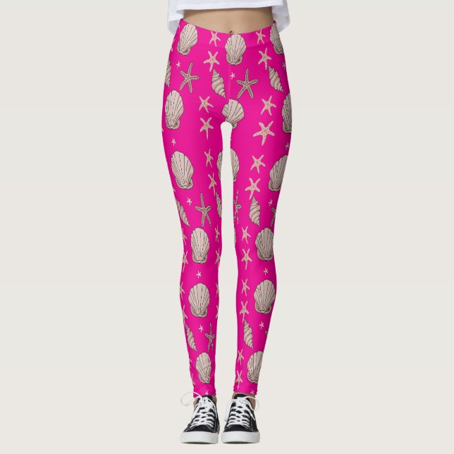 Leggings Motif de coquillages roses - Vibes de plage Design (Devant)