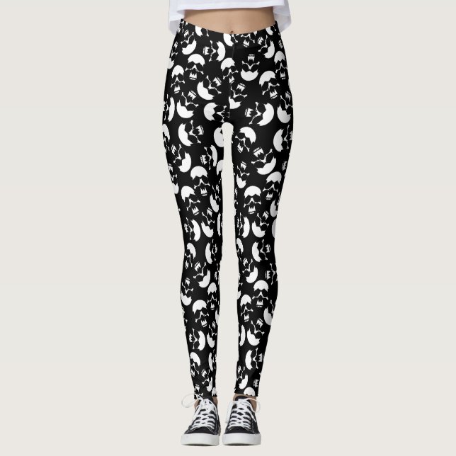 Leggings Motif de crâne esthétique noir et blanc foncé (Devant)