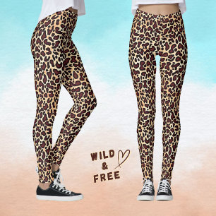 Leggings Motif de crème Brown de peau de léopard -