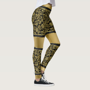Leggings Motif de Damas et rayures Noir & Or