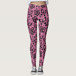 Leggings motif de dentelle avec des papillons