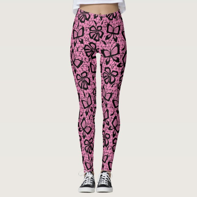 Leggings motif de dentelle avec des papillons (Devant)