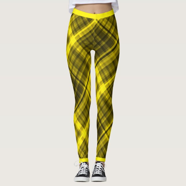 Leggings Motif De Diagonal Madras Vert Et Noir (Devant)