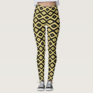 Leggings Motif de diamant jaune citron et noir