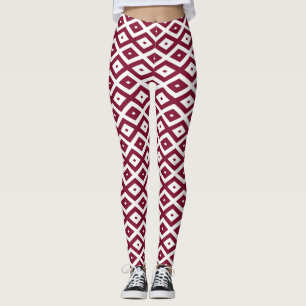 Leggings Motif de diamants de Bourgogne et blanc