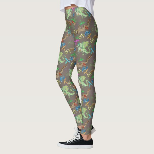 Leggings Motif de dragon de forêt enchanté (Gauche)