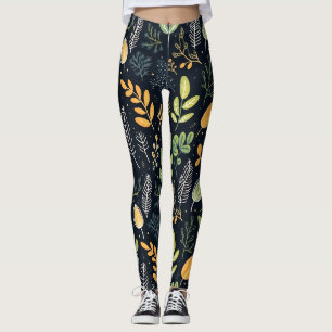 Leggings Motif de feuillage vert et jaune élégant
