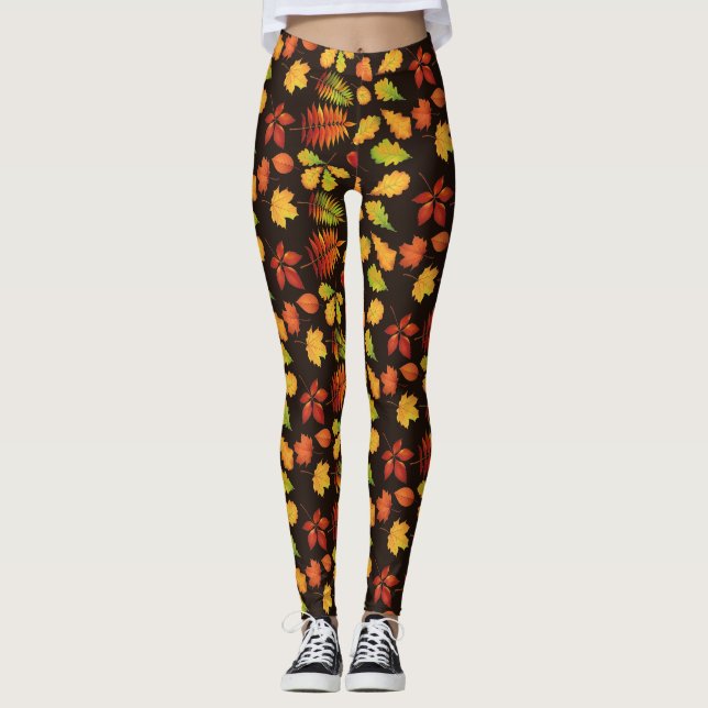 Leggings Motif de feuille d'automne sur Brown (Devant)