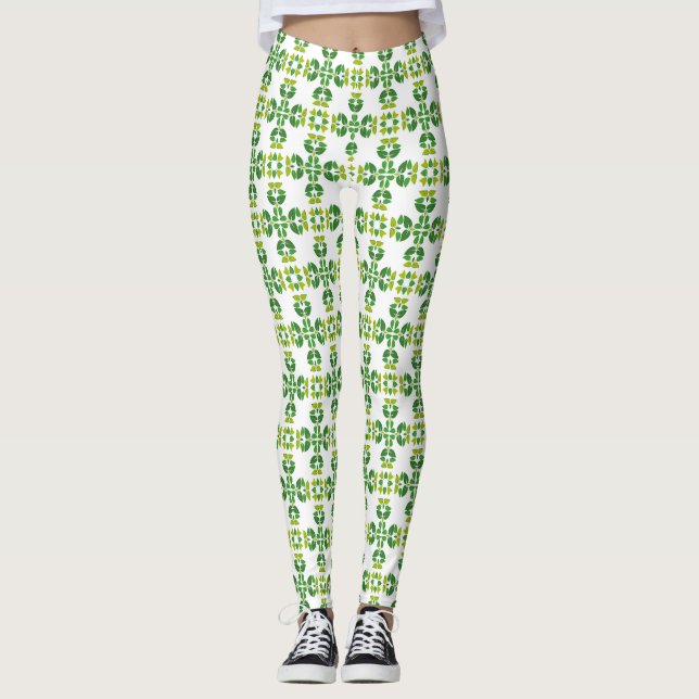 Leggings Motif de feuille, motif de feuilles, feuilles vert (Devant)