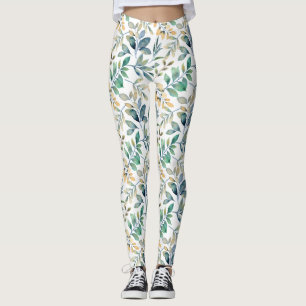 Leggings Motif de feuille verte et jaune à l'aquarelle fraî